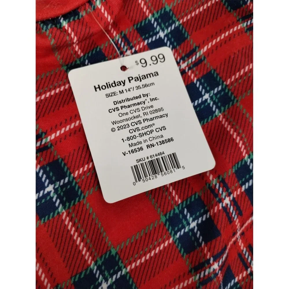 Pet Central Dog Medium 14 inch Red Tartan Plaid Pajamas